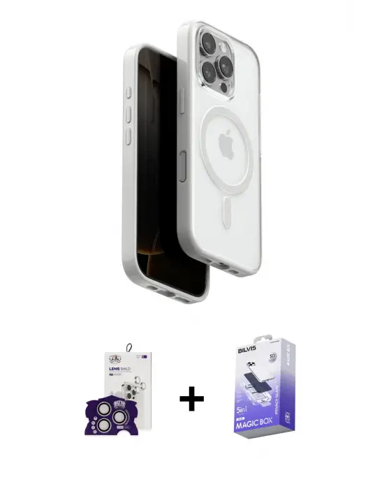 ieg™ iPhone 16 Pro Max Kılıf Pusula Form Serisi - Siyah Bilvis 5in1 5D Magic Hayalet Cam Ekran Koruyucu + Bilvis Titan Kamera Lens - GS