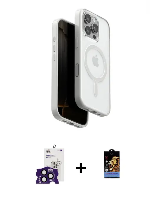 ieg™ iPhone 16 Pro Max Kılıf Pusula Form Serisi - Siyah Buffer Hayalet Cam Ekran Koruyucu + Bilvis Titan Kamera Lens - SH