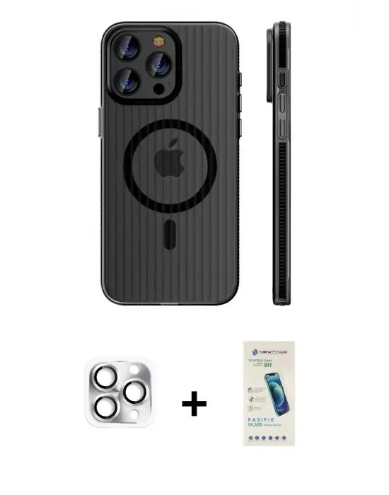 ieg™ iPhone 16 Pro Max Kılıf Pusula Minimal Koleksiyonu - Şeffaf Pasifik Cam Ekran Koruyucu + Pers Alüminyum Kamera Lens - GS