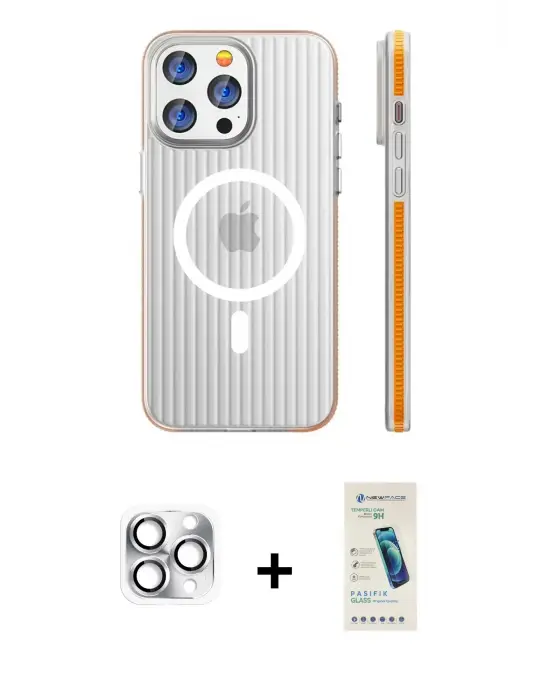 ieg™ iPhone 16 Pro Max Kılıf Pusula Minimal Koleksiyonu - Şeffaf Pasifik Cam Ekran Koruyucu + Pers Alüminyum Kamera Lens - GS