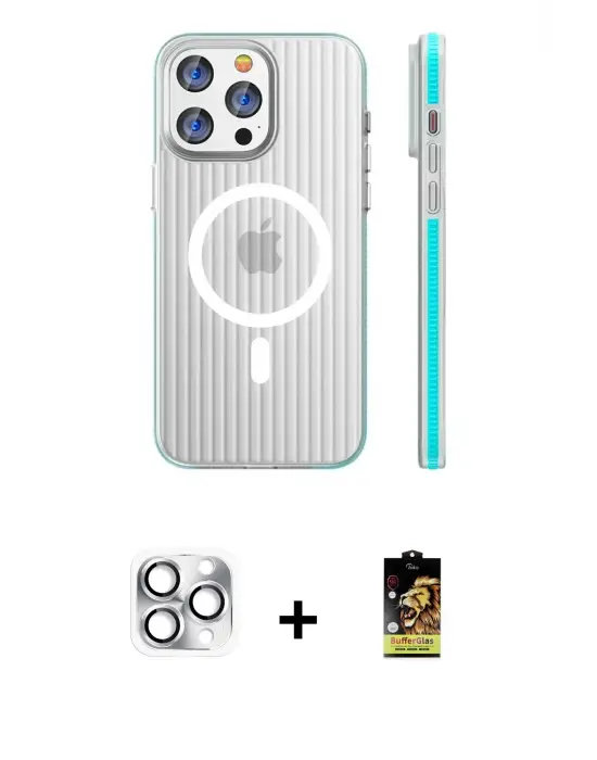 ieg™ iPhone 16 Pro Max Kılıf Pusula Minimal Koleksiyonu - Siyah Buffer Cam Ekran Koruyucu + Pers Alüminyum Kamera Lens - GS