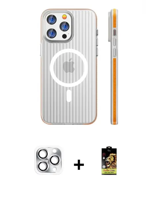 ieg™ iPhone 16 Pro Max Kılıf Pusula Minimal Koleksiyonu - Siyah Buffer Cam Ekran Koruyucu + Pers Alüminyum Kamera Lens - GS