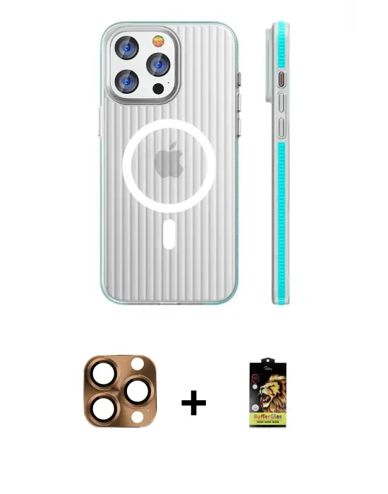 ieg™ iPhone 16 Pro Max Kılıf Pusula Minimal Koleksiyonu - Siyah Buffer Cam Ekran Koruyucu + Pers Alüminyum Kamera Lens - CLTM