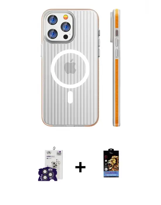 ieg™ iPhone 16 Pro Max Kılıf Pusula Minimal Koleksiyonu - Siyah Buffer Hayalet Cam Ekran Koruyucu + Bilvis Titan Kamera Lens - TMGI