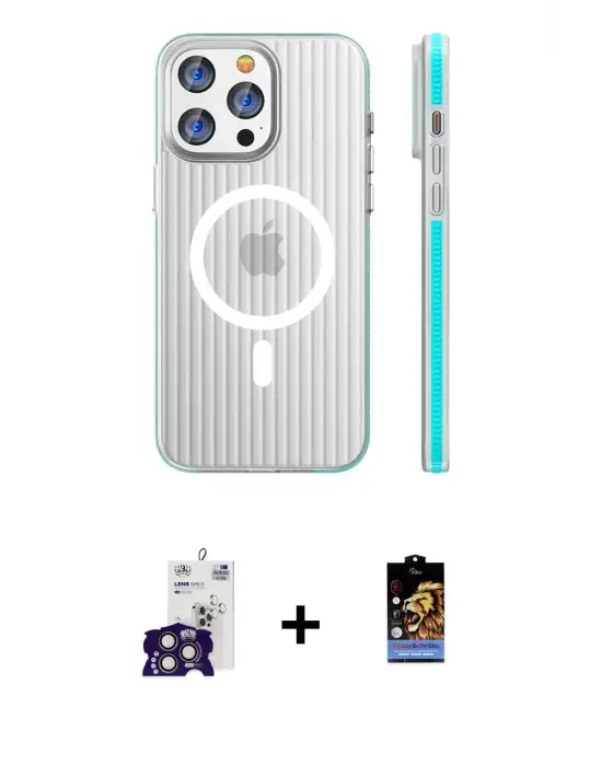 ieg™ iPhone 16 Pro Max Kılıf Pusula Minimal Koleksiyonu - Siyah Buffer Hayalet Cam Ekran Koruyucu + Bilvis Titan Kamera Lens - TMGI