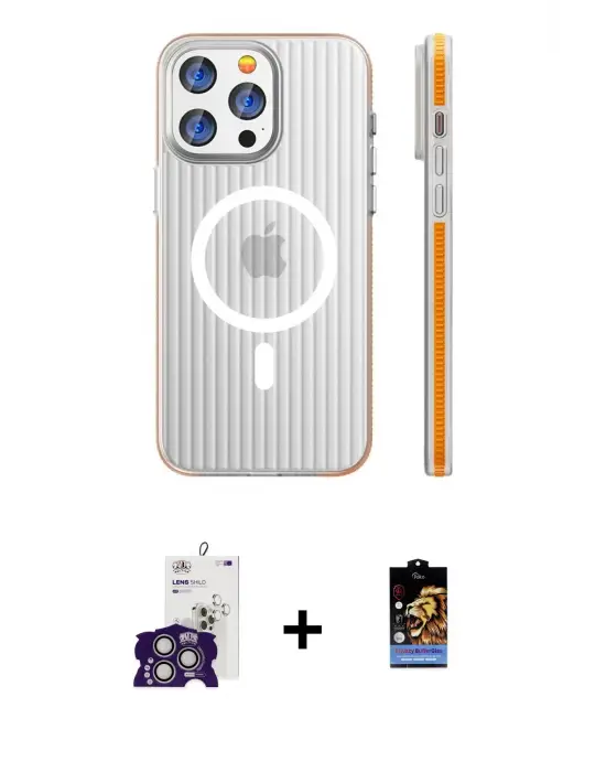 ieg™ iPhone 16 Pro Max Kılıf Pusula Minimal Koleksiyonu - Siyah Buffer Hayalet Cam Ekran Koruyucu + Bilvis Titan Kamera Lens - GS