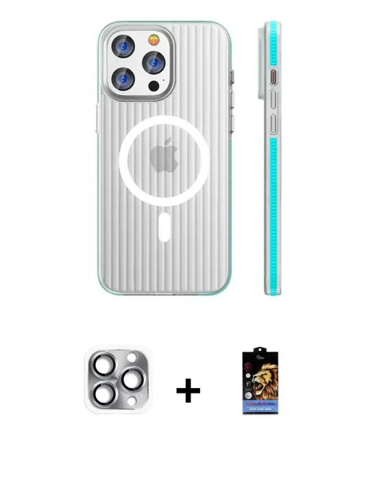 ieg™ iPhone 16 Pro Max Kılıf Pusula Minimal Koleksiyonu - Siyah Buffer Hayalet Cam Ekran Koruyucu + Pers Alüminyum Kamera Lens - GI