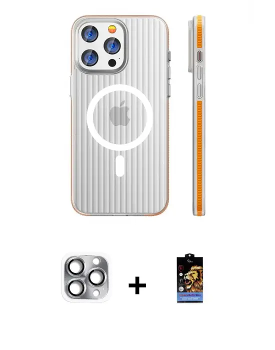 ieg™ iPhone 16 Pro Max Kılıf Pusula Minimal Koleksiyonu - Siyah Buffer Hayalet Cam Ekran Koruyucu + Pers Alüminyum Kamera Lens - GI