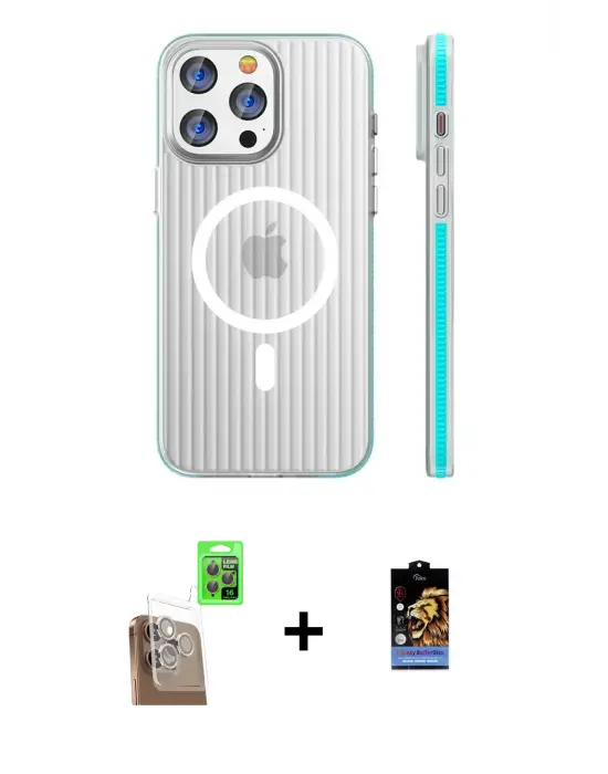 ieg™ iPhone 16 Pro Max Kılıf Pusula Minimal Koleksiyonu - Siyah Buffer Hayalet Cam Ekran Koruyucu + Raze Metal Kamera Lens - CLTM