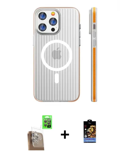 ieg™ iPhone 16 Pro Max Kılıf Pusula Minimal Koleksiyonu - Siyah Buffer Hayalet Cam Ekran Koruyucu + Raze Metal Kamera Lens - CLTM