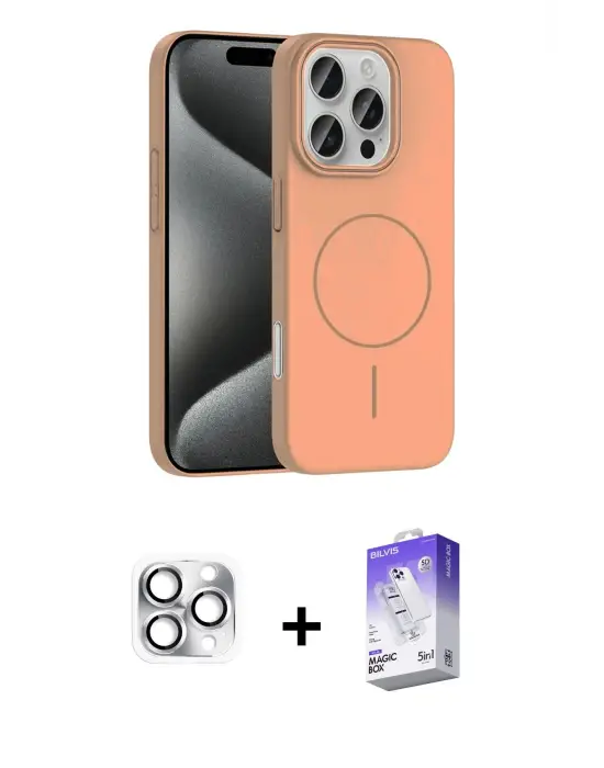 ieg™ iPhone 16 Pro Max Kılıf Siluet Doku Özel Seri - Siyah Bilvis 5in1 3D Magic Cam Ekran Koruyucu + Pers Alüminyum Kamera Lens - GS