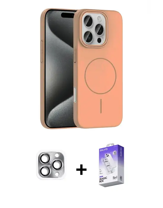 ieg™ iPhone 16 Pro Max Kılıf Siluet Doku Özel Seri - Siyah Bilvis 5in1 3D Magic Cam Ekran Koruyucu + Pers Alüminyum Kamera Lens - GI
