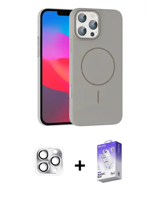 ieg™ iPhone 16 Pro Max Kılıf Siluet Doku Özel Seri - Siyah Bilvis 5in1 3D Magic Cam Ekran Koruyucu + Pers Alüminyum Kamera Lens - GS