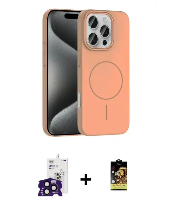 ieg™ iPhone 16 Pro Max Kılıf Siluet Doku Özel Seri - Siyah Buffer Cam Ekran Koruyucu + Bilvis Titan Kamera Lens - SH