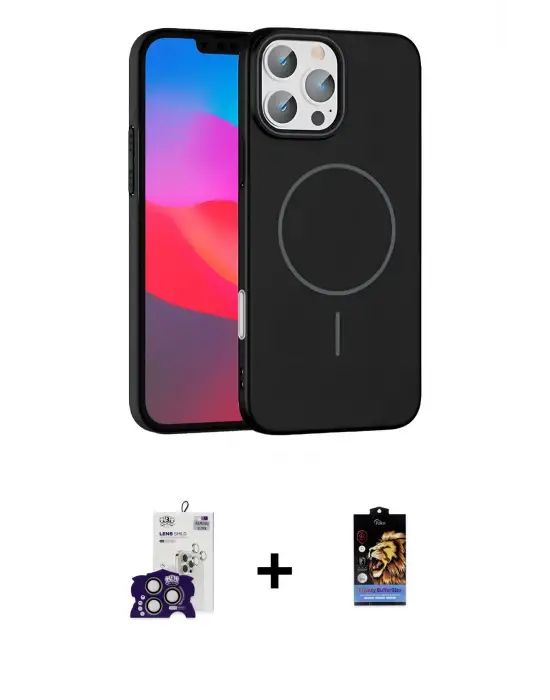 ieg™ iPhone 16 Pro Max Kılıf Siluet Doku Özel Seri - Siyah Buffer Hayalet Cam Ekran Koruyucu + Bilvis Titan Kamera Lens - TMGI