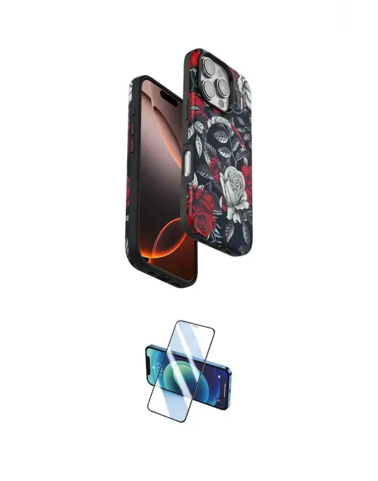 ieg™ iPhone 16 Pro Max Kılıf Siluet Doku - Siyah 3D Antistatik Cam Ekran Koruyucu