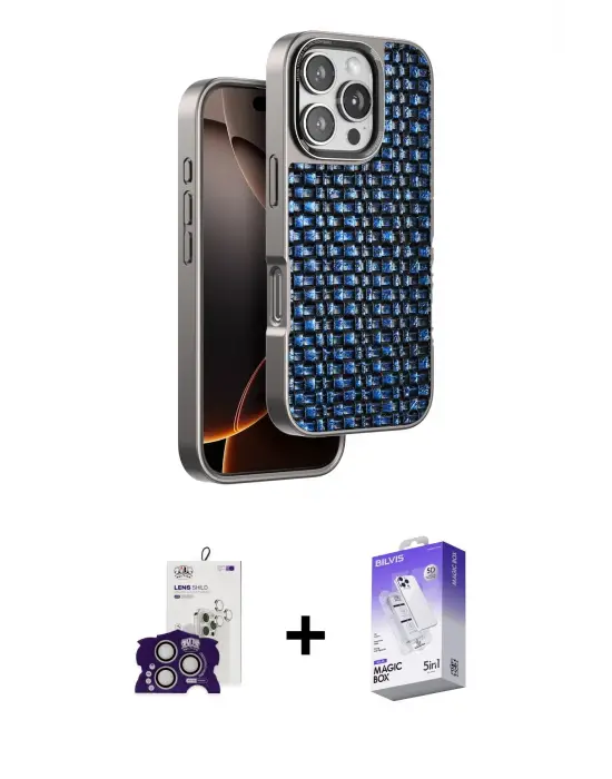 ieg™ iPhone 16 Pro Max Kılıf Siluet Form Serisi - Siyah Bilvis 5in1 3D Magic Cam Ekran Koruyucu + Bilvis Titan Kamera Lens - GS