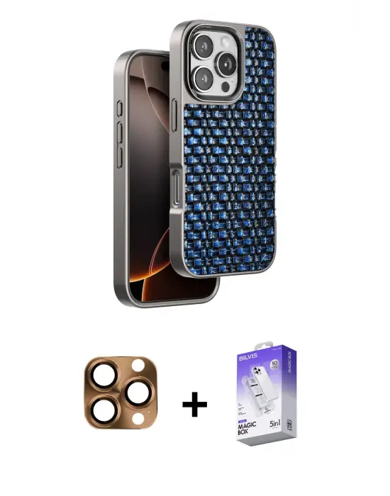 ieg™ iPhone 16 Pro Max Kılıf Siluet Form Serisi - Siyah Bilvis 5in1 3D Magic Cam Ekran Koruyucu + Pers Alüminyum Kamera Lens - CLTM