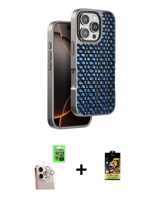 ieg™ iPhone 16 Pro Max Kılıf Siluet Form Serisi - Siyah Buffer Cam Ekran Koruyucu + Raze Metal Kamera Lens - NLGY