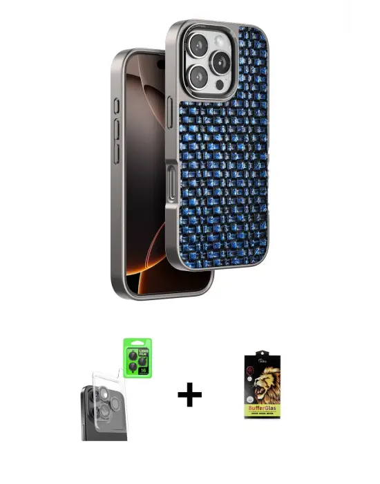 ieg™ iPhone 16 Pro Max Kılıf Siluet Form Serisi - Siyah Buffer Cam Ekran Koruyucu + Raze Metal Kamera Lens - SH