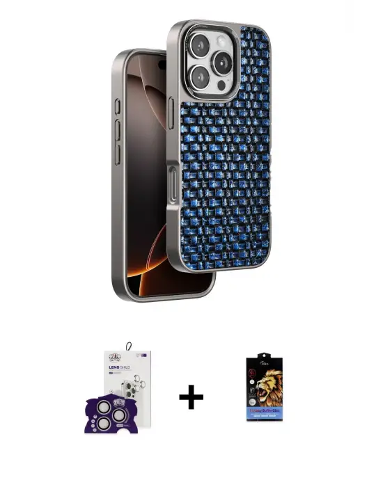 ieg™ iPhone 16 Pro Max Kılıf Siluet Form Serisi - Siyah Buffer Hayalet Cam Ekran Koruyucu + Bilvis Titan Kamera Lens - GS