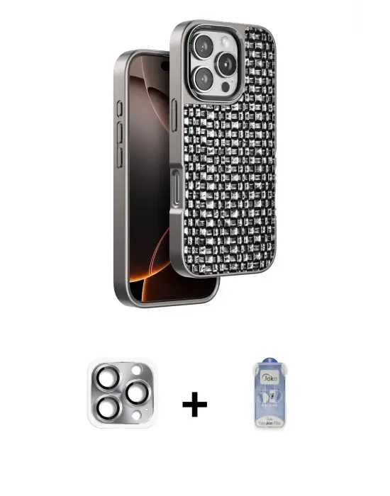 ieg™ iPhone 16 Pro Max Kılıf Siluet Form Serisi - Siyah Joko Magic 5D Cam + Pers Alüminyum Kamera Lens - GI