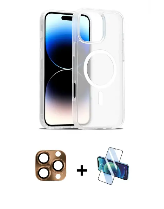 ieg™ iPhone 16 Pro Max Kılıf Siluet Minimal Prime - Siyah 3D Antistatik Cam Ekran Koruyucu + Pers Alüminyum Kamera Lens - CLTM