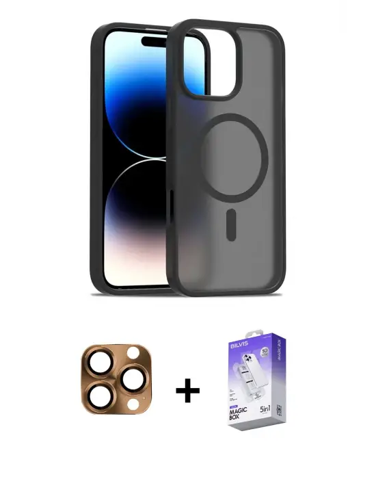 ieg™ iPhone 16 Pro Max Kılıf Siluet Minimal Prime - Siyah Bilvis 5in1 3D Magic Cam Ekran Koruyucu + Pers Alüminyum Kamera Lens - CLTM