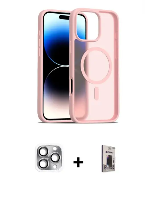 ieg™ iPhone 16 Pro Max Kılıf Siluet Minimal Prime - Siyah Bilvis Hayalet Cam Ekran Koruyucu + Pers Alüminyum Kamera Lens - GI