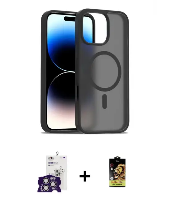 ieg™ iPhone 16 Pro Max Kılıf Siluet Minimal Prime - Siyah Buffer Cam Ekran Koruyucu + Bilvis Titan Kamera Lens - GS
