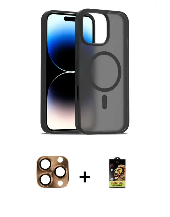 ieg™ iPhone 16 Pro Max Kılıf Siluet Minimal Prime - Siyah Buffer Cam Ekran Koruyucu + Pers Alüminyum Kamera Lens - CLTM