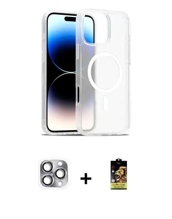 ieg™ iPhone 16 Pro Max Kılıf Siluet Minimal Prime - Siyah Buffer Cam Ekran Koruyucu + Pers Alüminyum Kamera Lens - GI