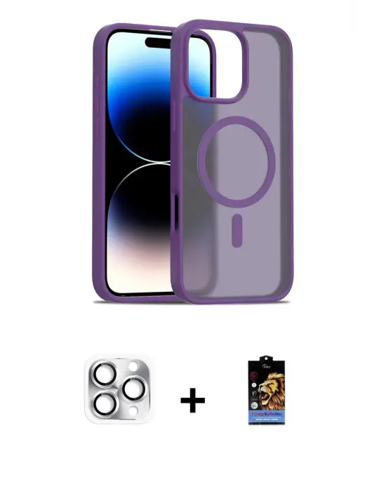 ieg™ iPhone 16 Pro Max Kılıf Siluet Minimal Prime - Siyah Buffer Hayalet Cam Ekran Koruyucu + Pers Alüminyum Kamera Lens - GS