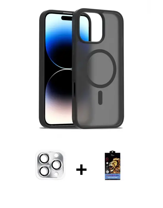 ieg™ iPhone 16 Pro Max Kılıf Siluet Minimal Prime - Siyah Buffer Hayalet Cam Ekran Koruyucu + Pers Alüminyum Kamera Lens - GS