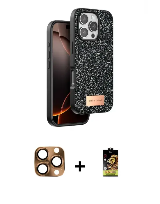 ieg™ iPhone 16 Pro Max Kılıf Vadi Klasik Serisi - Siyah Buffer Cam Ekran Koruyucu + Pers Alüminyum Kamera Lens - CLTM
