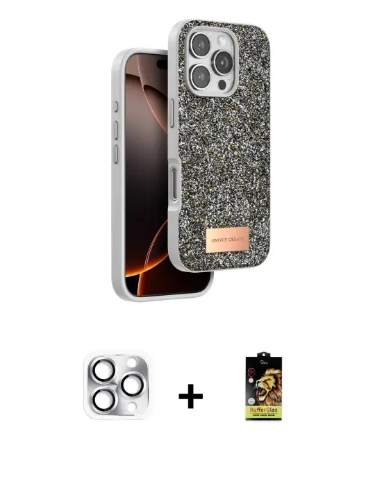 ieg™ iPhone 16 Pro Max Kılıf Vadi Klasik Serisi - Siyah Buffer Cam Ekran Koruyucu + Pers Alüminyum Kamera Lens - GS