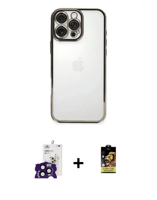 ieg™ iPhone 16 Pro Max Kılıf Vadi Minimal - Siyah Buffer Cam Ekran Koruyucu + Bilvis Titan Kamera Lens - SH
