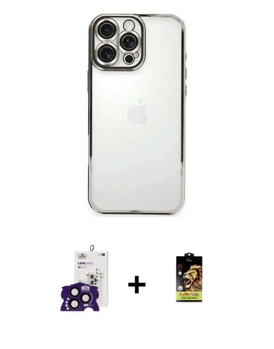 ieg™ iPhone 16 Pro Max Kılıf Vadi Minimal - Siyah Buffer Cam Ekran Koruyucu + Bilvis Titan Kamera Lens - SH