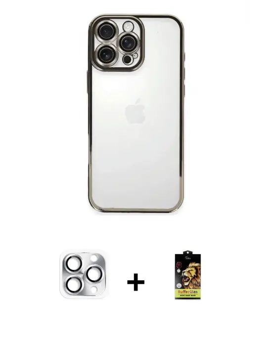ieg™ iPhone 16 Pro Max Kılıf Vadi Minimal - Siyah Buffer Cam Ekran Koruyucu + Pers Alüminyum Kamera Lens - GS