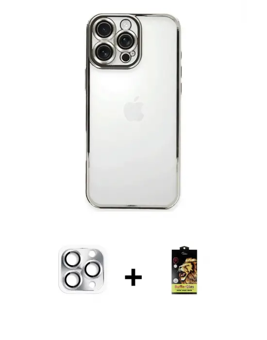 ieg™ iPhone 16 Pro Max Kılıf Vadi Minimal - Siyah Buffer Cam Ekran Koruyucu + Pers Alüminyum Kamera Lens - GS