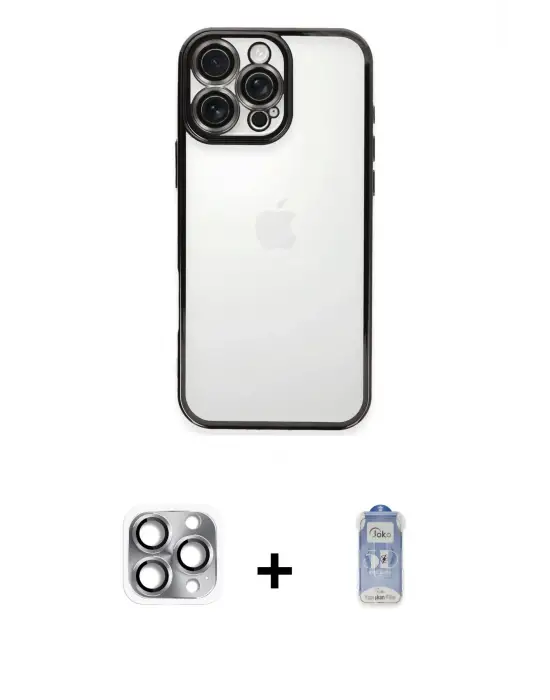 ieg™ iPhone 16 Pro Max Kılıf Vadi Minimal - Siyah Joko Magic 5D Cam + Pers Alüminyum Kamera Lens - GI
