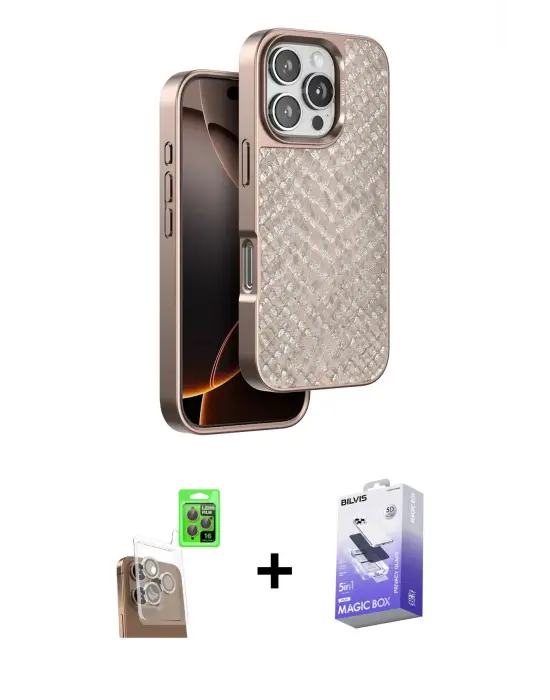 ieg™ iPhone 16 Pro Max Kılıf Vadi Özel Seri - Siyah Bilvis 5in1 5D Magic Hayalet Cam Ekran Koruyucu + Raze Metal Kamera Lens - CLTM