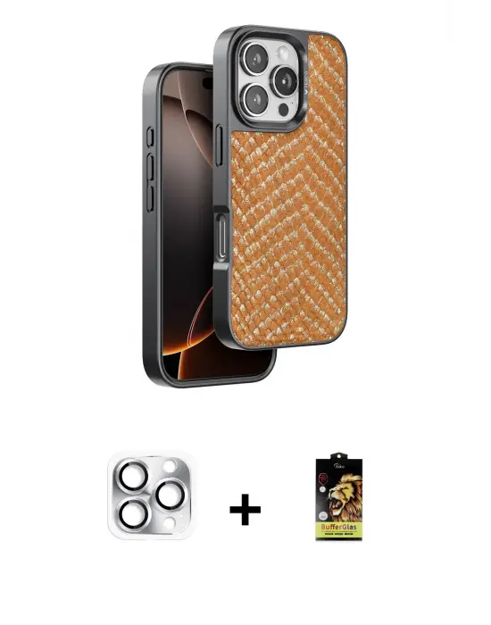 ieg™ iPhone 16 Pro Max Kılıf Vadi Özel Seri - Siyah Buffer Cam Ekran Koruyucu + Pers Alüminyum Kamera Lens - GS