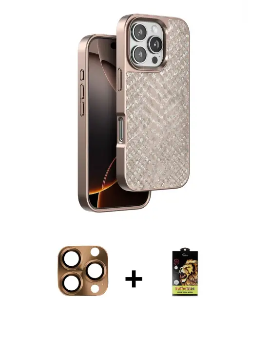 ieg™ iPhone 16 Pro Max Kılıf Vadi Özel Seri - Siyah Buffer Cam Ekran Koruyucu + Pers Alüminyum Kamera Lens - CLTM
