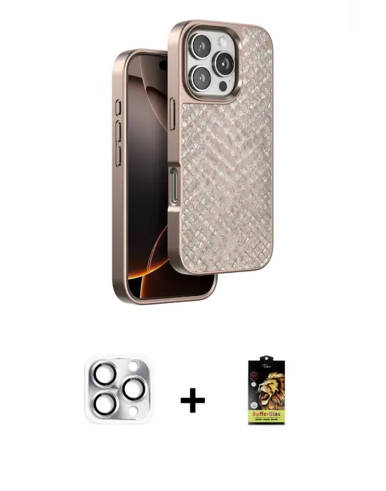 ieg™ iPhone 16 Pro Max Kılıf Vadi Özel Seri - Siyah Buffer Cam Ekran Koruyucu + Pers Alüminyum Kamera Lens - GS