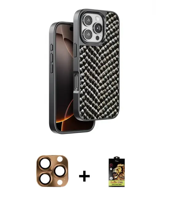 ieg™ iPhone 16 Pro Max Kılıf Vadi Özel Seri - Siyah Buffer Cam Ekran Koruyucu + Pers Alüminyum Kamera Lens - CLTM