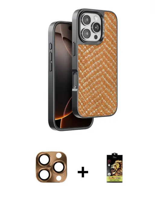 ieg™ iPhone 16 Pro Max Kılıf Vadi Özel Seri - Siyah Buffer Cam Ekran Koruyucu + Pers Alüminyum Kamera Lens - CLTM