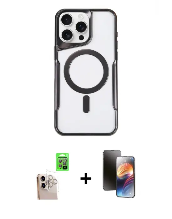 ieg™ iPhone 16 Pro Max Kılıf Yadigar Klasik Özel Seri - Siyah 3D Antistatik Mat Seramik Nano Ekran Koruyucu + Raze Metal Kamera Lens - NLGY