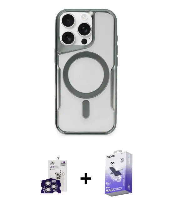 ieg™ iPhone 16 Pro Max Kılıf Yadigar Klasik Özel Seri - Siyah Bilvis 5in1 5D Magic Hayalet Cam Ekran Koruyucu + Bilvis Titan Kamera Lens - TMGI