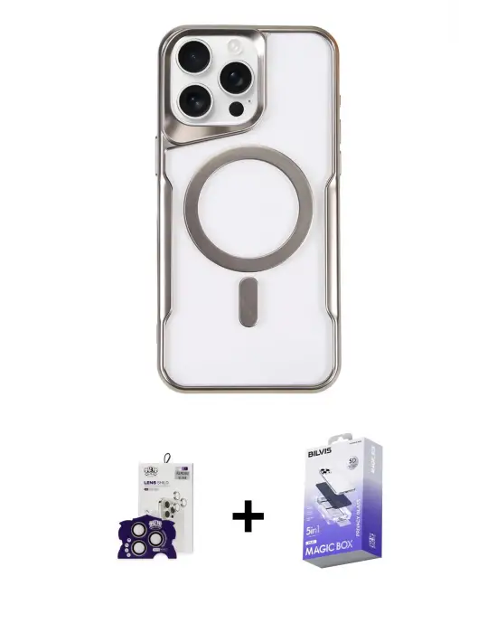 ieg™ iPhone 16 Pro Max Kılıf Yadigar Klasik Özel Seri - Siyah Bilvis 5in1 5D Magic Hayalet Cam Ekran Koruyucu + Bilvis Titan Kamera Lens - TMGI